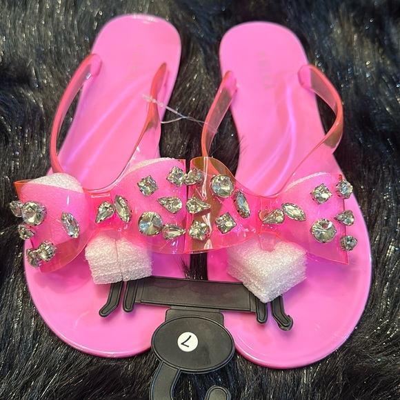 AKIRA Shoes - Akira Pink Embellished Flip Flops